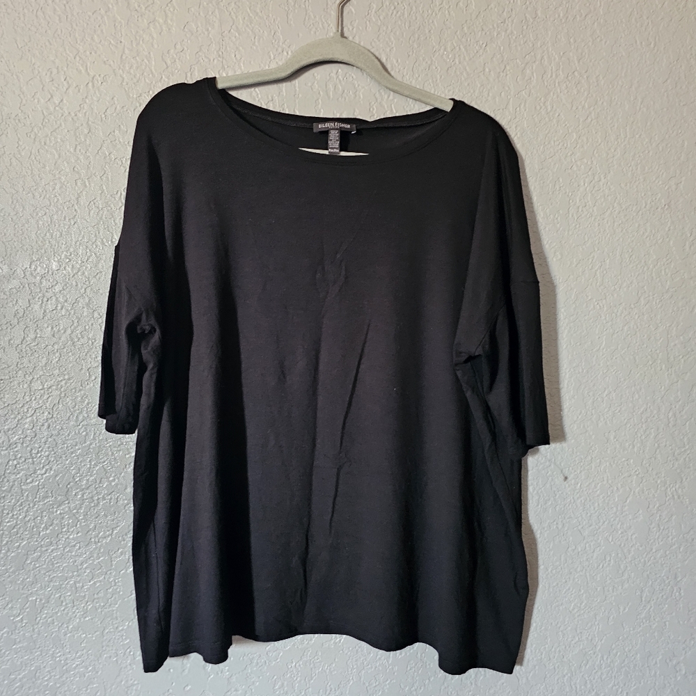 Petites Eileen Fisher Black Round Neck Tunic - Size PM